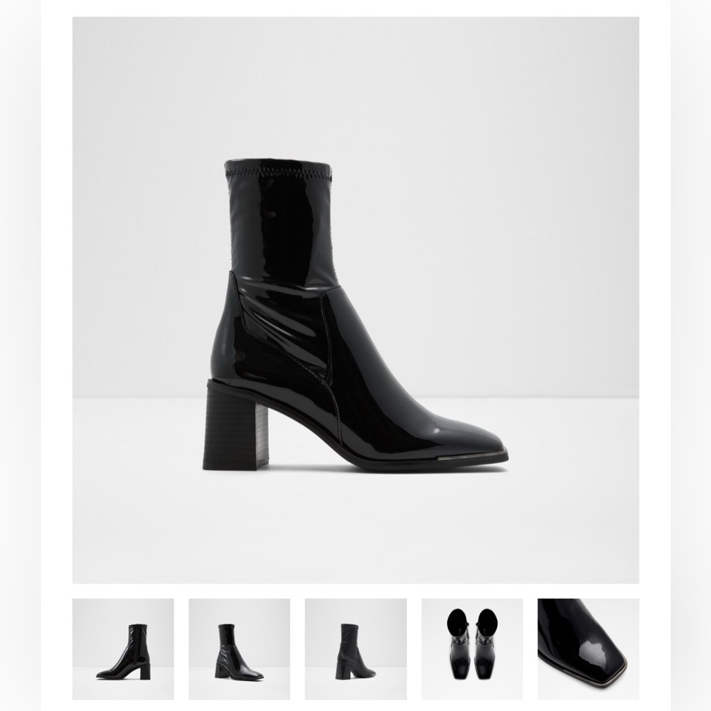 Aldo Black Faux Patent Leather Booties Boots - Picture 2 of 7